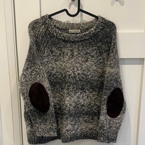 Ulla Johnson Black and Gray Sweater with Brown Elbow Patches